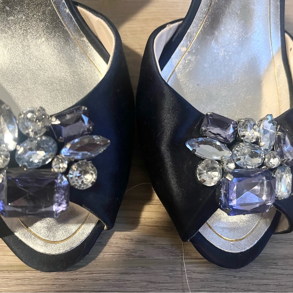 Caparros Navy Blue Heels with Crystal Embellishments